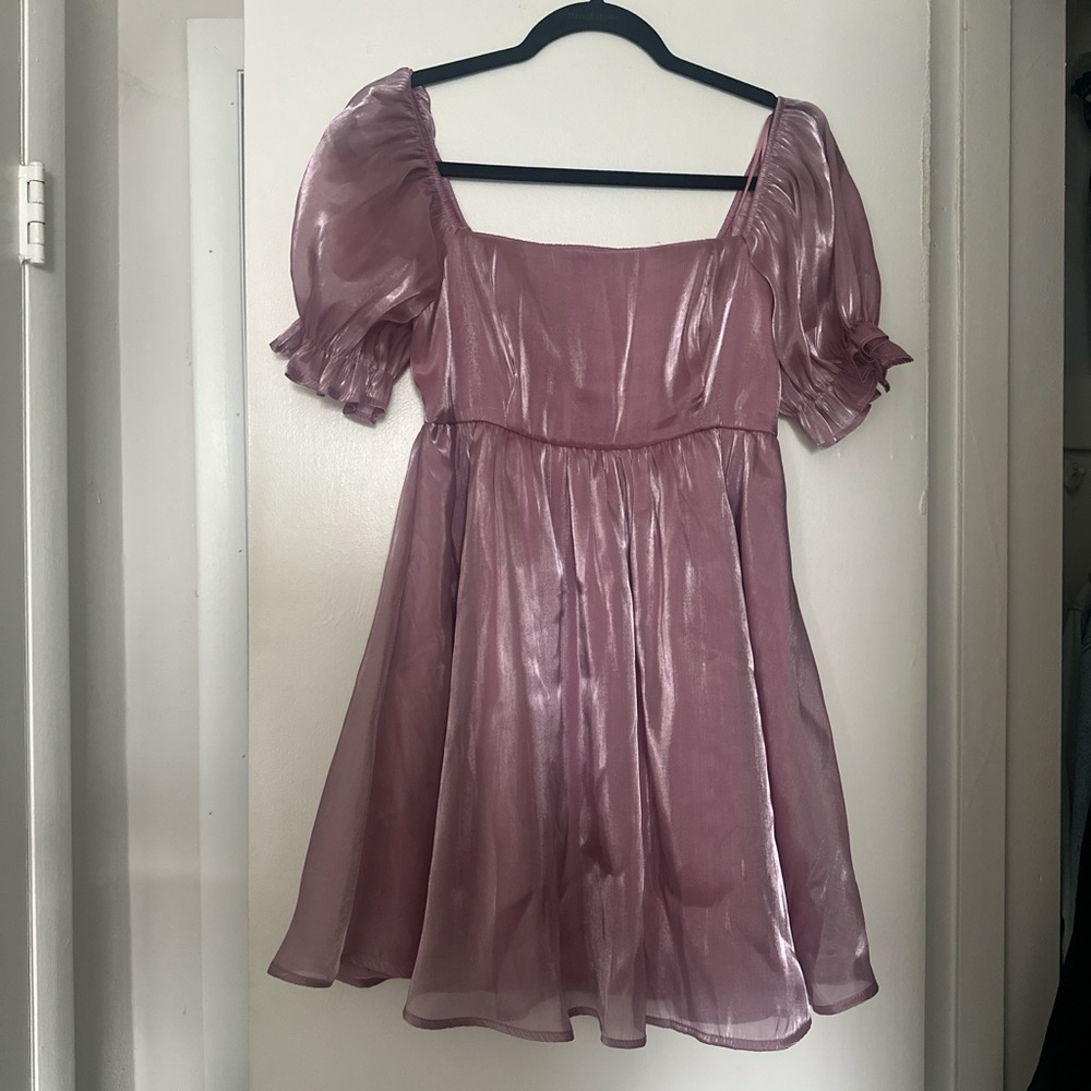 Sheer Puff Sleeve Mini Dress in Mauve Pink